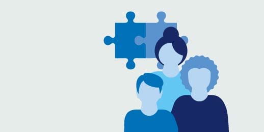 Illustration 3 people in front of puzzle pieces Illustration 3 people in front of puzzle pieces