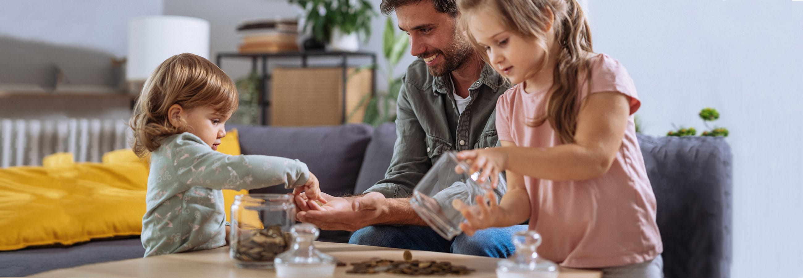 Family with money boxes and money Family with money boxes and money